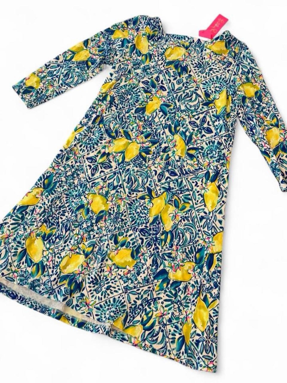 Lilly Pulitzer Yellow & Blue Lemon Tile A-Line Long Sleeve Dress